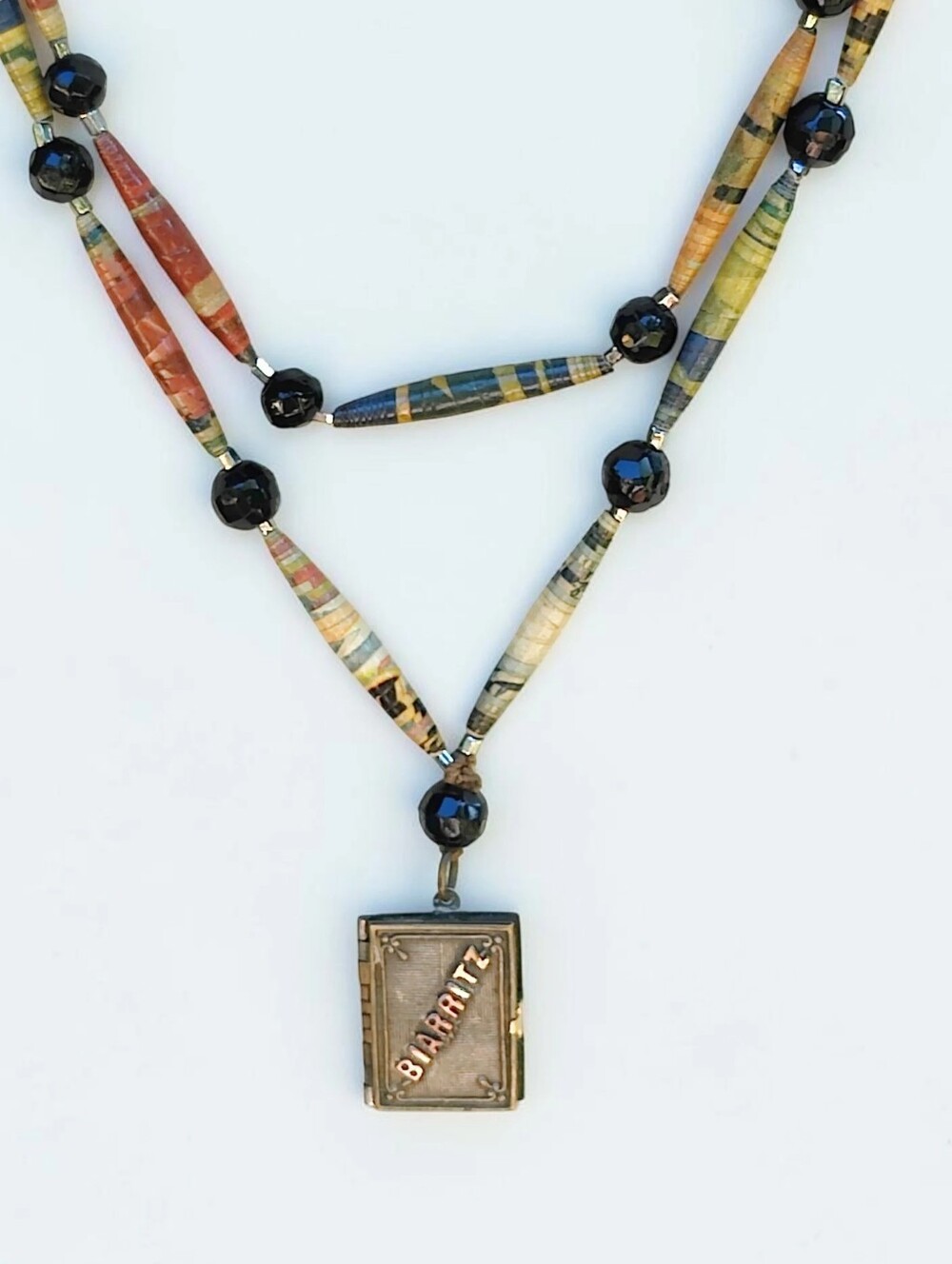 Vintage French Biarritz Tourist Book Locket Pendant Necklace